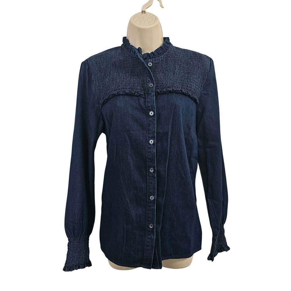 BODEN Smocked Denim Yoke Cord Top in Midnight Ocean Size 10